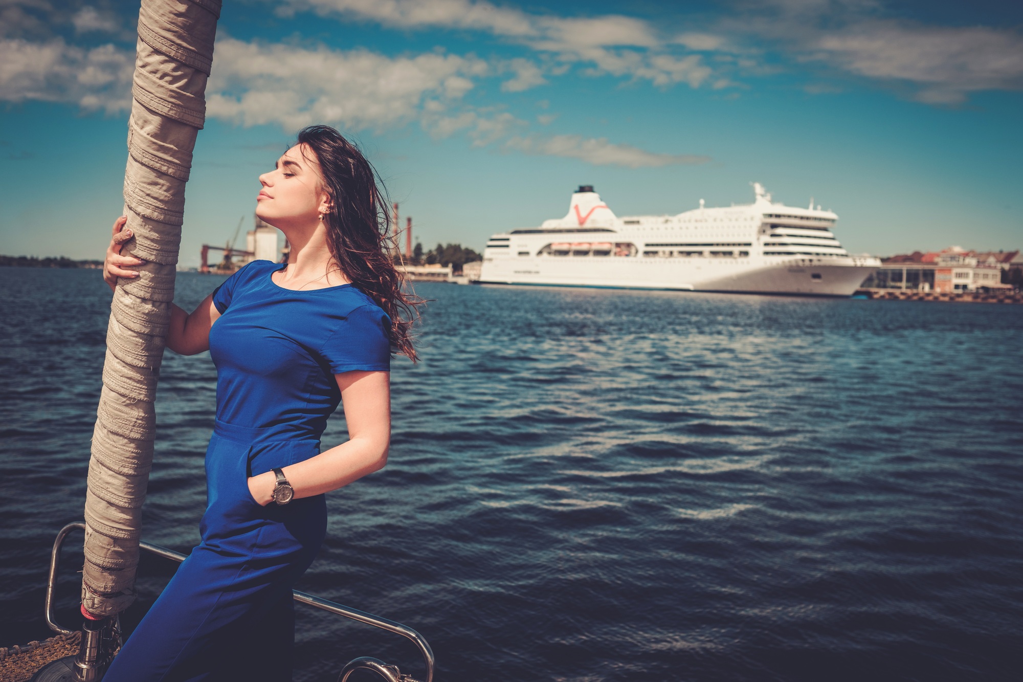 Woman enjoying ride on a yacht